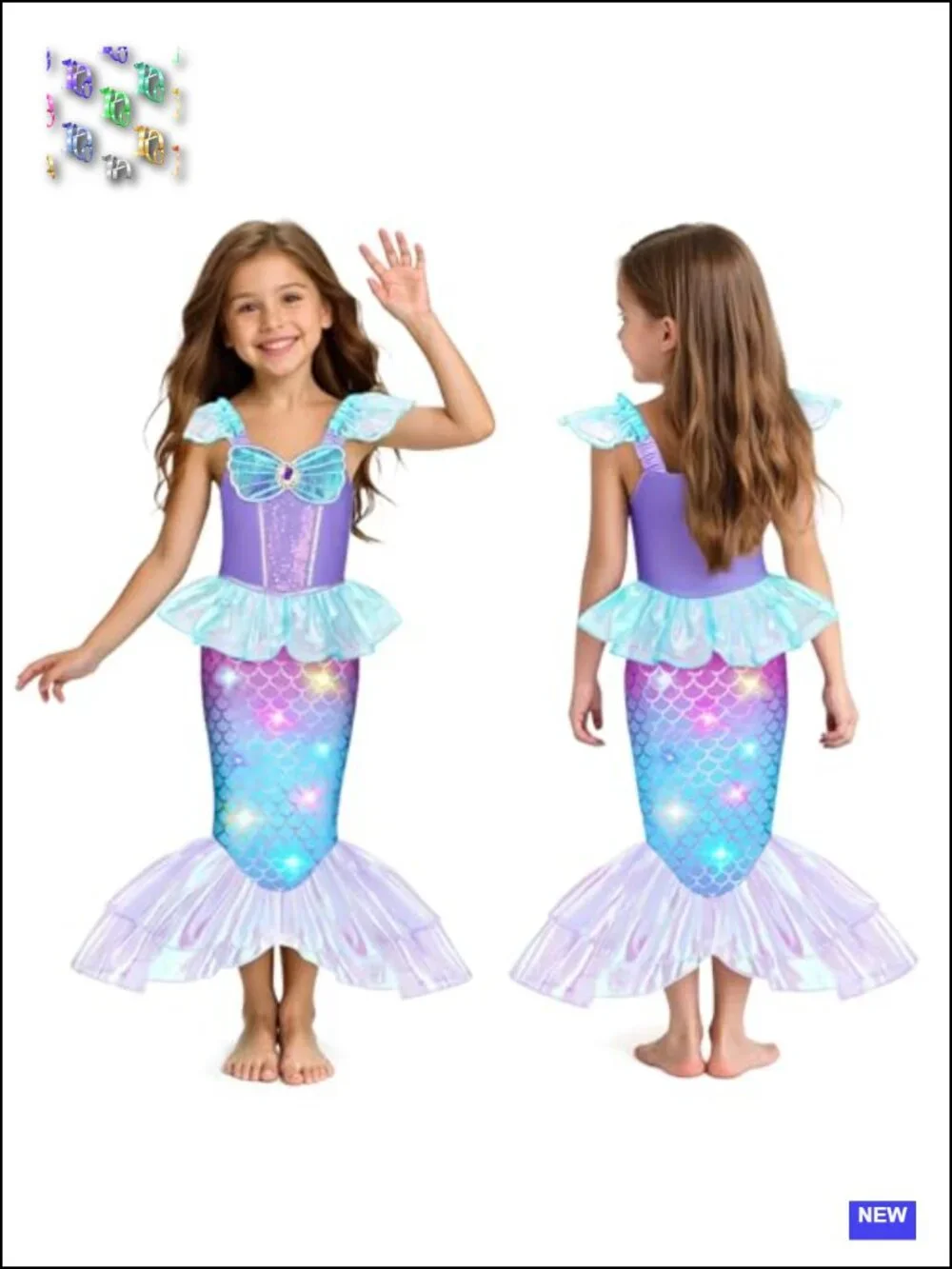 Light Up Mermaid Costume Dress Up Set with Purse Gloves Jewelry Crown Wand